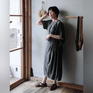 Black Crane Greek Lagenlook Boho Asymmetrical Minimalist Dress XS